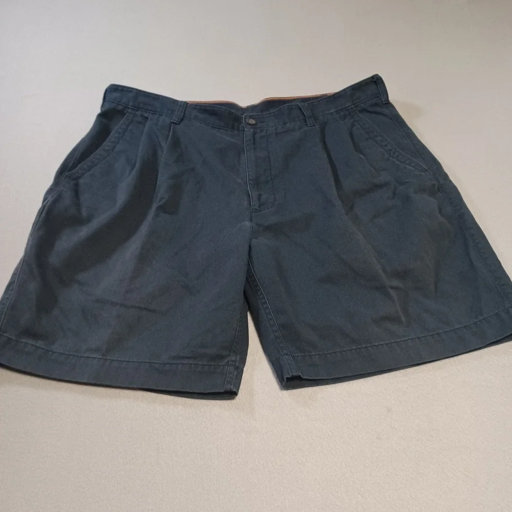 Savane Mens Pleated Chino Shorts Navy Blue Size 38 Cotton Blend Side Pocket